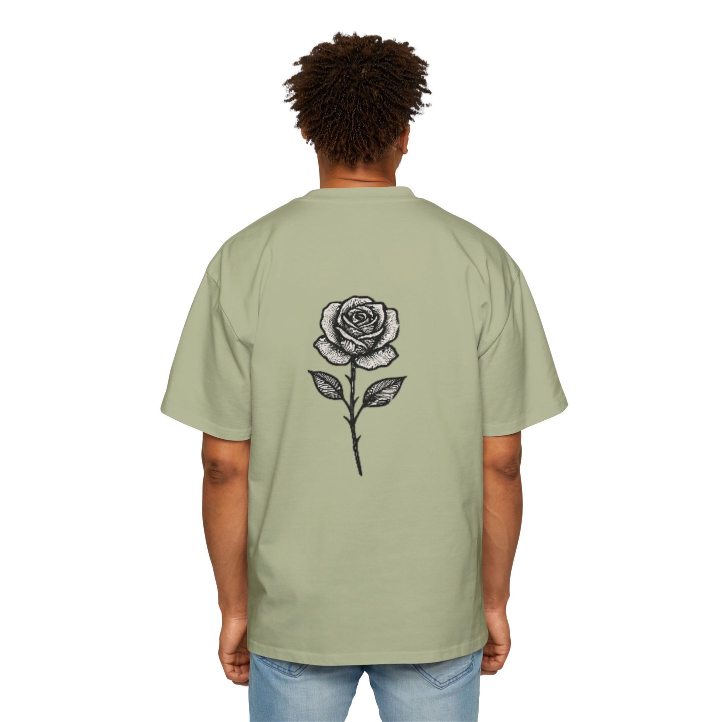 Oversized Tee with Line Art Flower Design