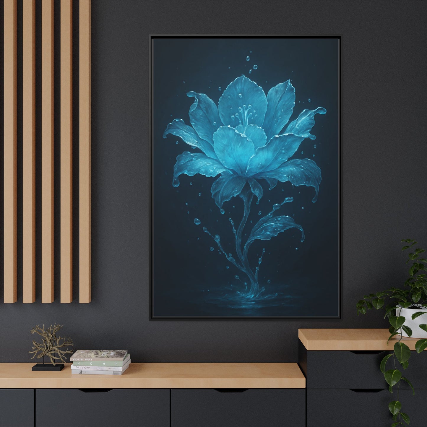 Canvas Wall Art Blue Flower Fancy Matte Framed