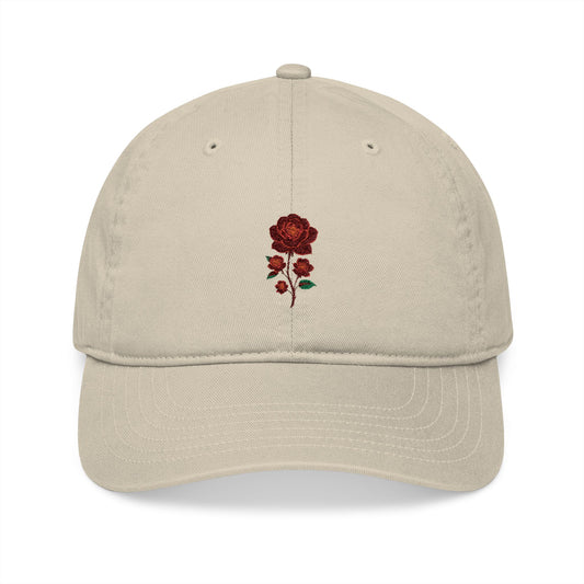 Organic Embroidered Baseball Cap with Rose Design