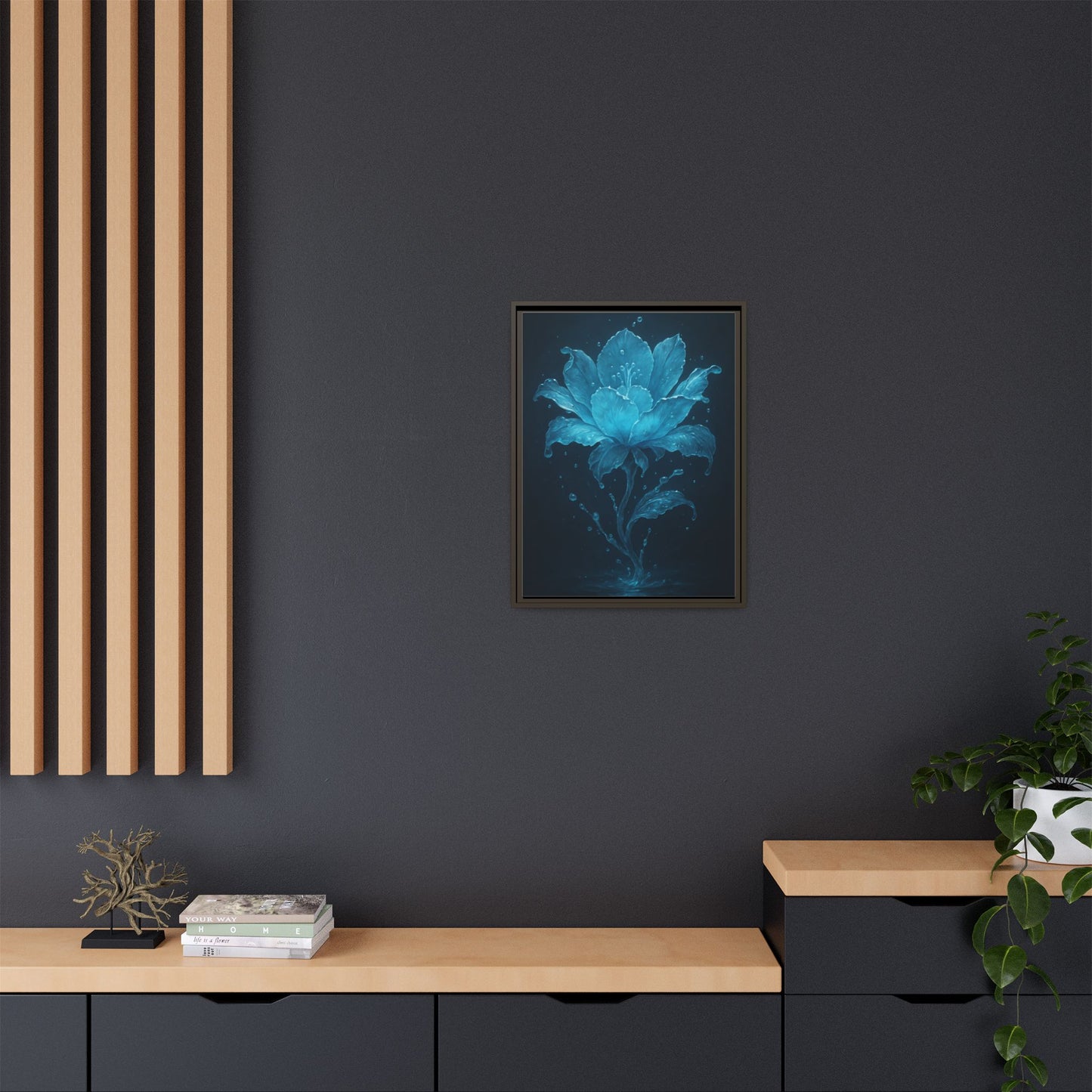 Canvas Wall Art Blue Flower Fancy Matte Framed