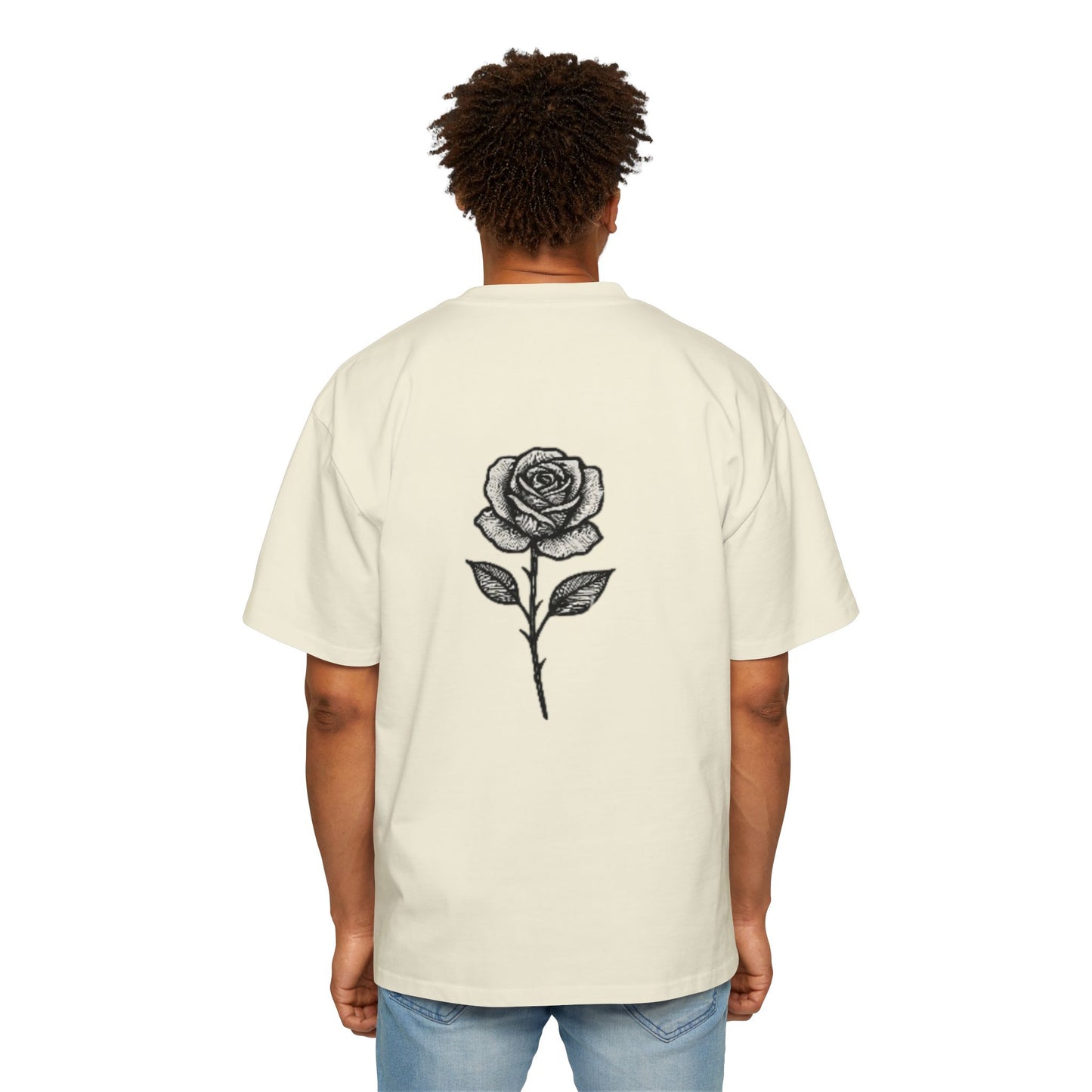 Oversized Tee with Line Art Flower Design