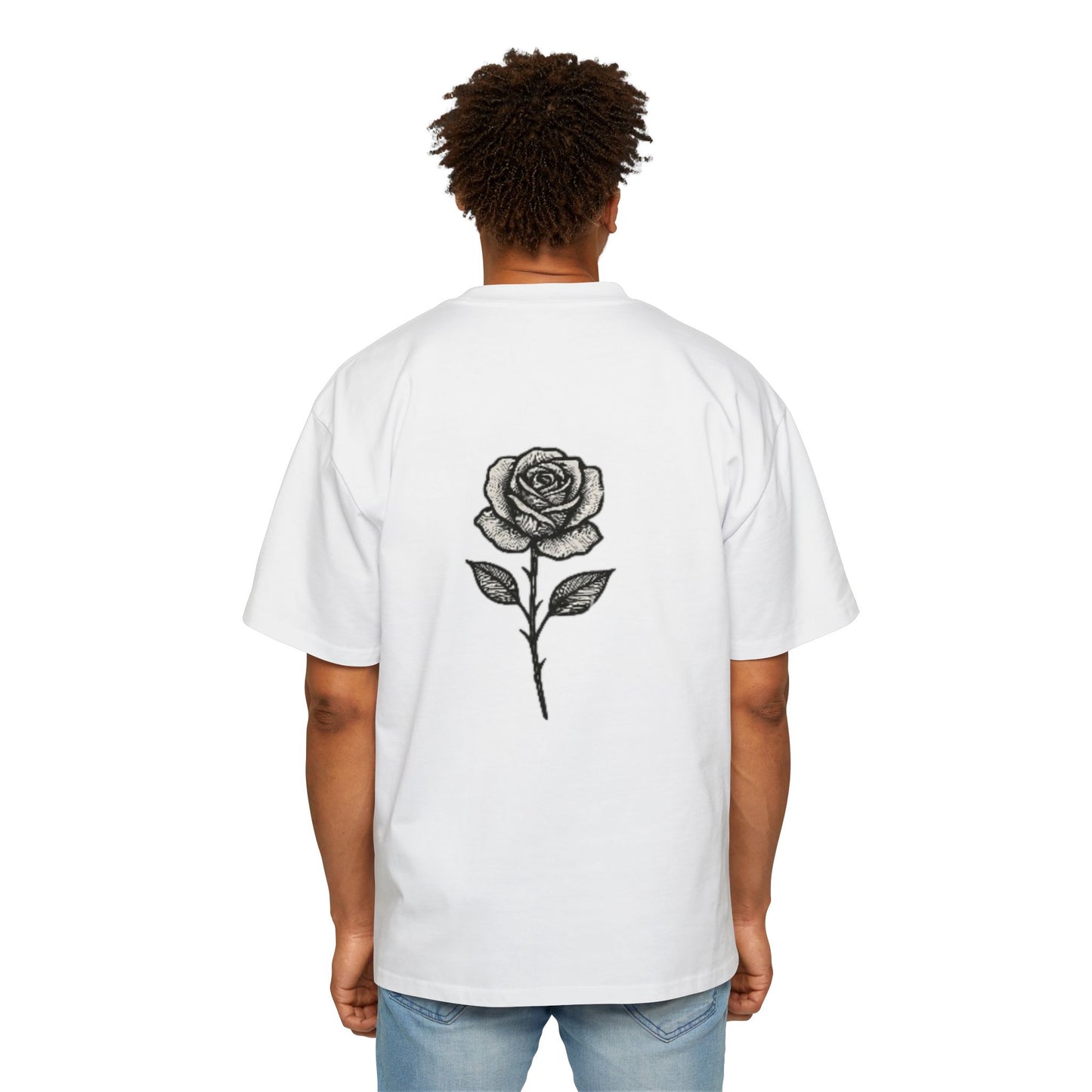 Oversized Tee with Line Art Flower Design