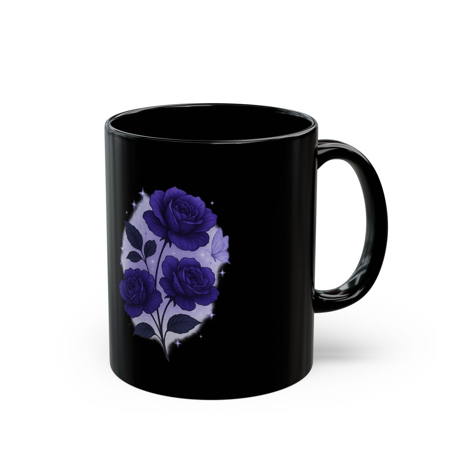 Elegant Black Mug with Purple Roses