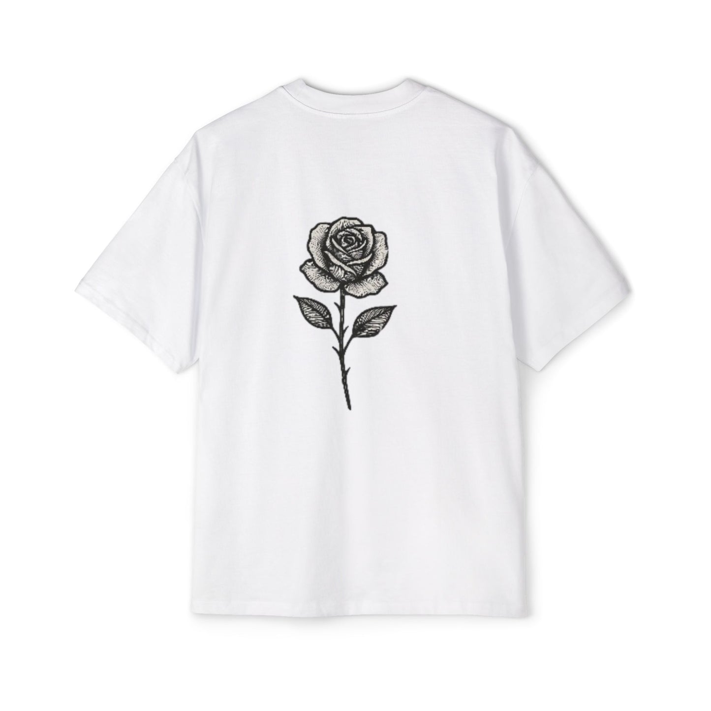 Oversized Tee with Line Art Flower Design
