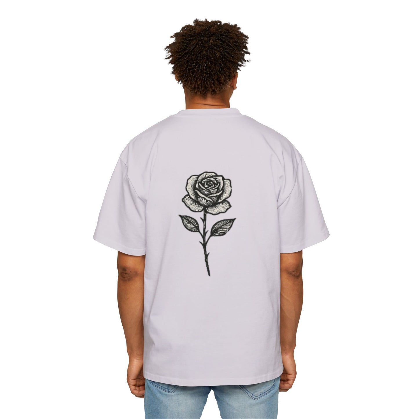 Oversized Tee with Line Art Flower Design