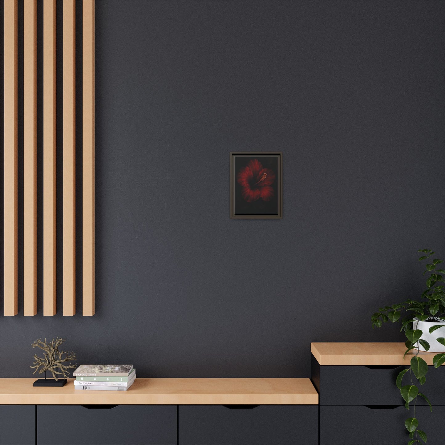 Canvas Wall Art - Red Rose Black Themed