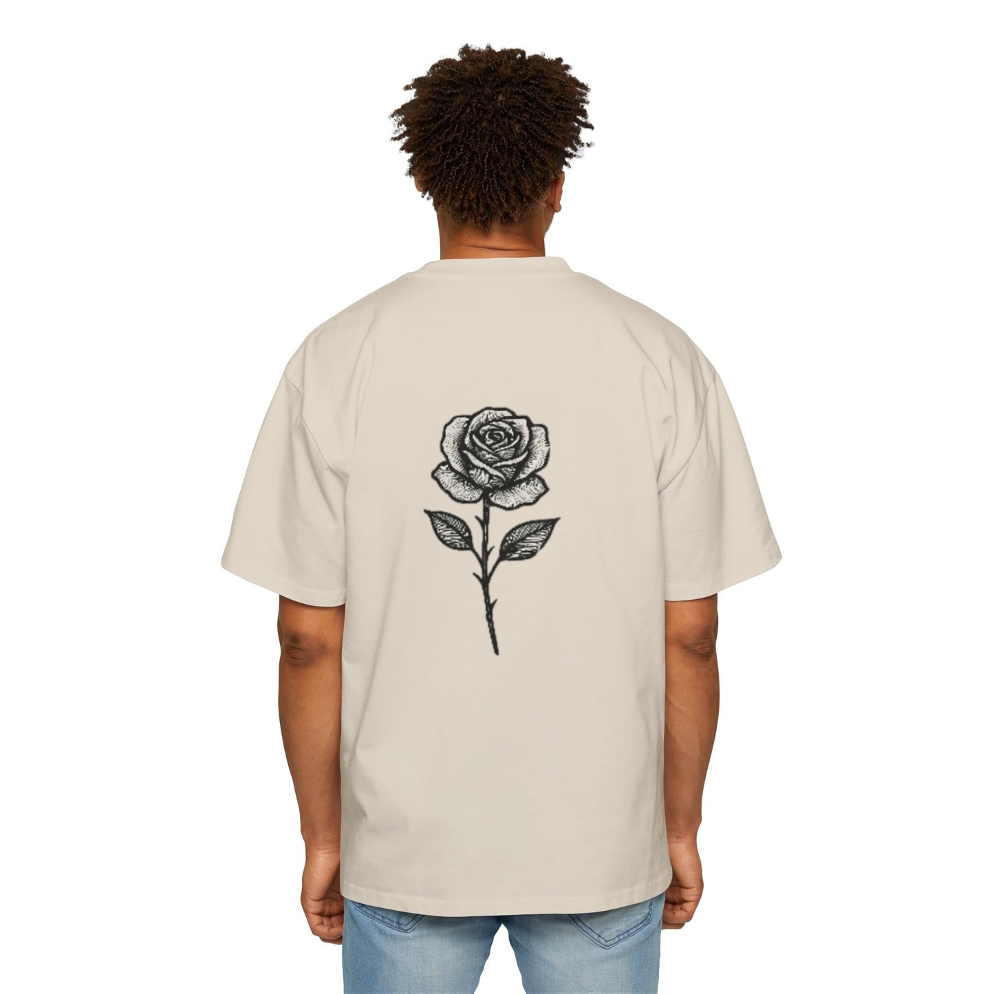 Oversized Tee with Line Art Flower Design