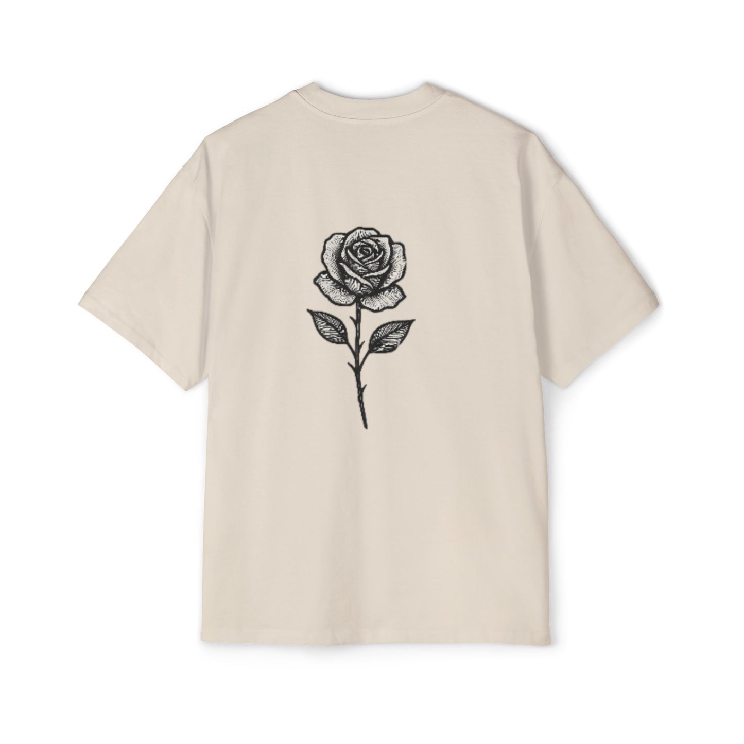 Oversized Tee with Line Art Flower Design