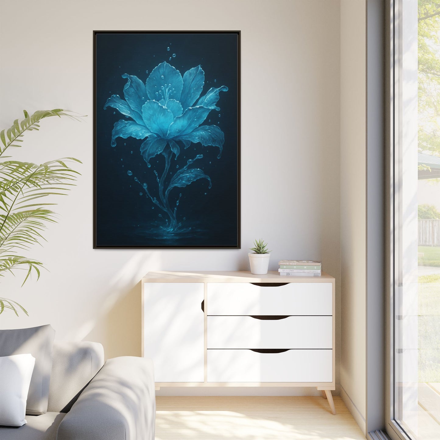 Canvas Wall Art Blue Flower Fancy Matte Framed