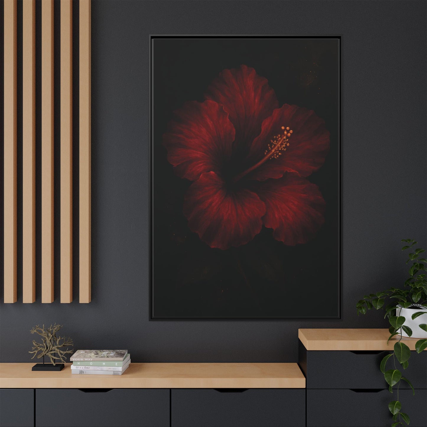 Canvas Wall Art - Red Rose Black Themed