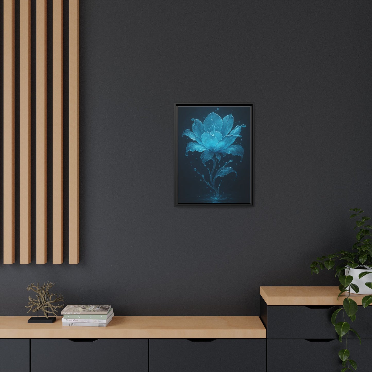 Canvas Wall Art Blue Flower Fancy Matte Framed