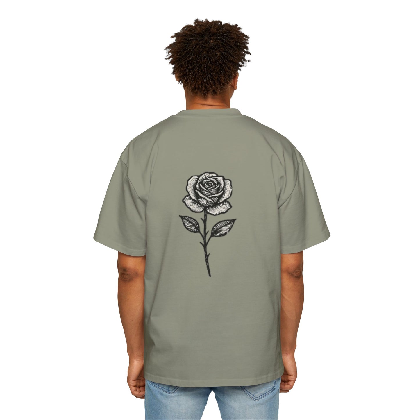 Oversized Tee with Line Art Flower Design