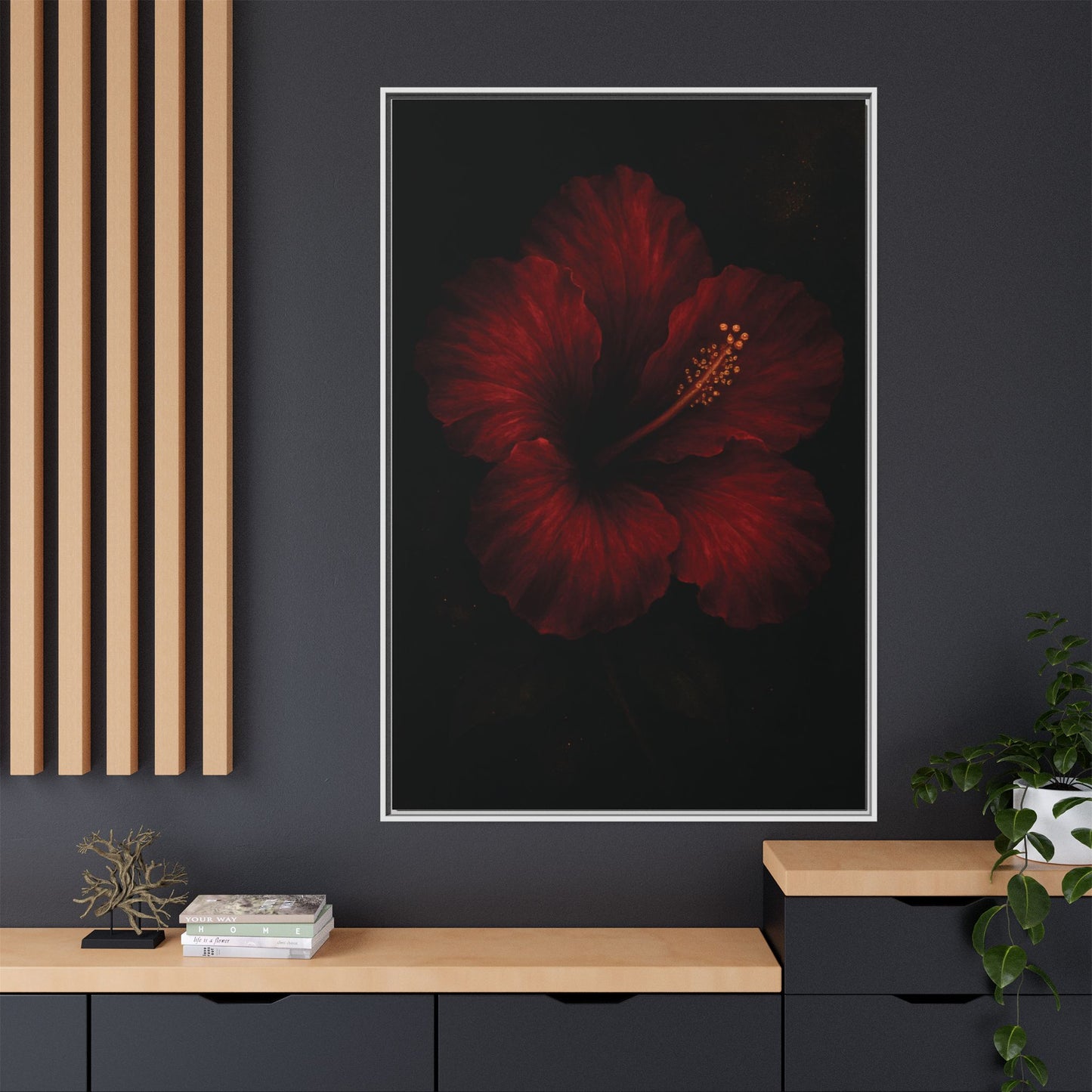 Canvas Wall Art - Red Rose Black Themed