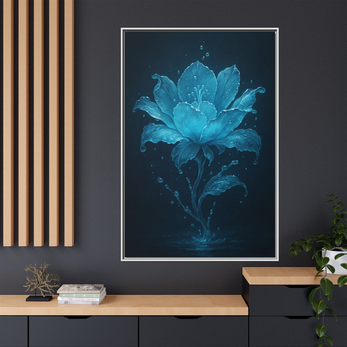 Canvas Wall Art Blue Flower Fancy Matte Framed