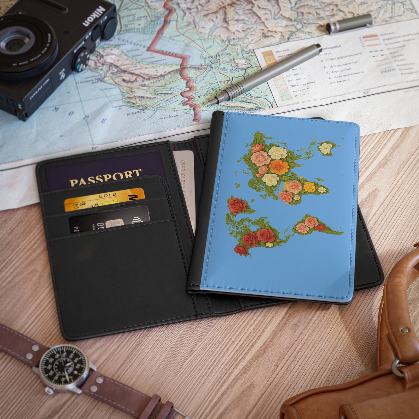 Floral Map Passport Cover
