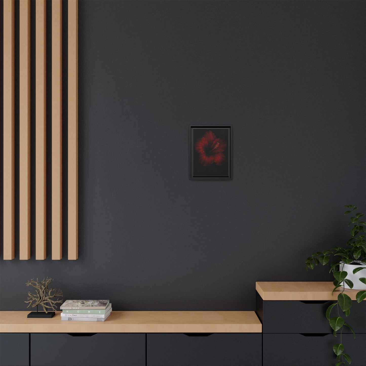 Canvas Wall Art - Red Rose Black Themed