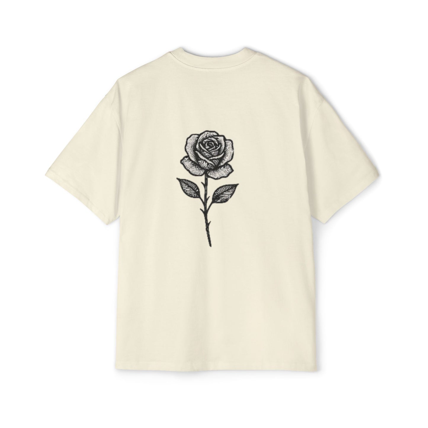 Oversized Tee with Line Art Flower Design