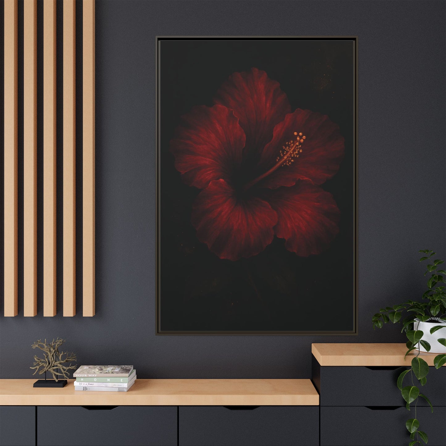 Canvas Wall Art - Red Rose Black Themed