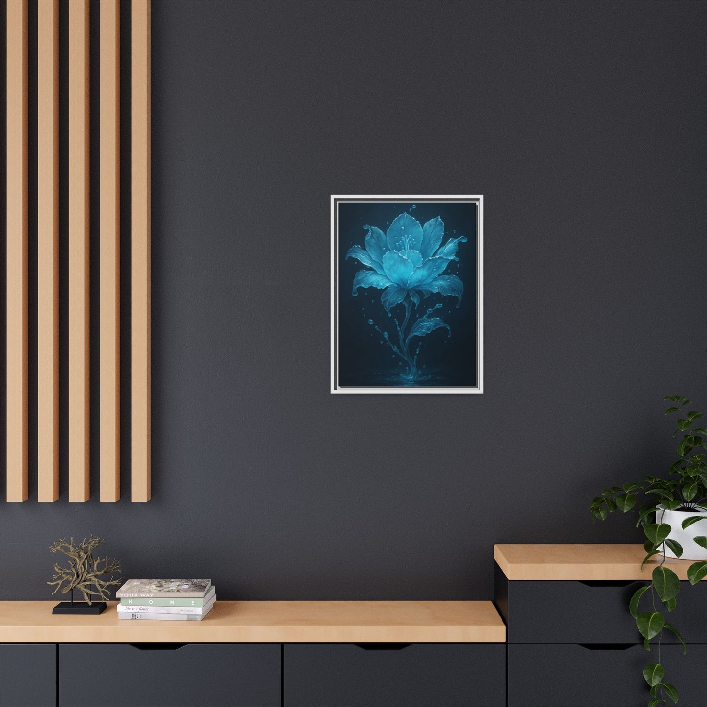 Canvas Wall Art Blue Flower Fancy Matte Framed