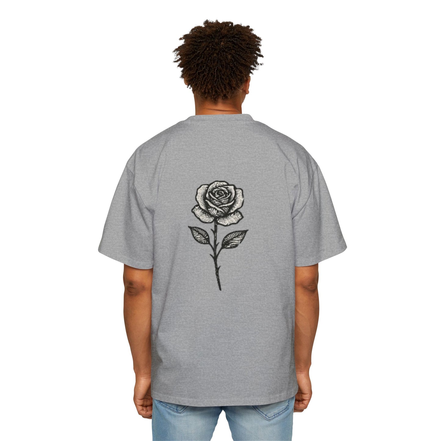 Oversized Tee with Line Art Flower Design