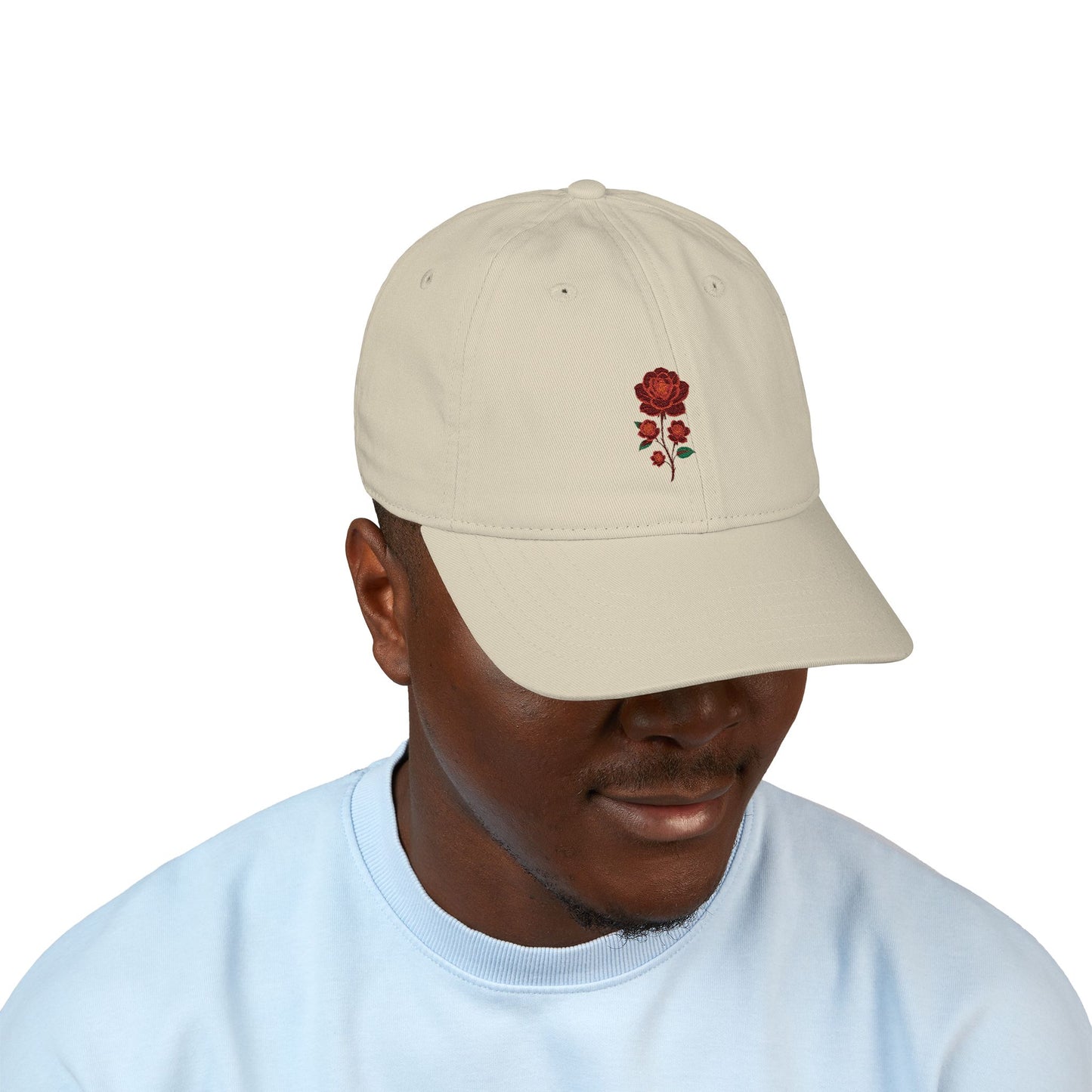 Organic Embroidered Baseball Cap with Rose Design