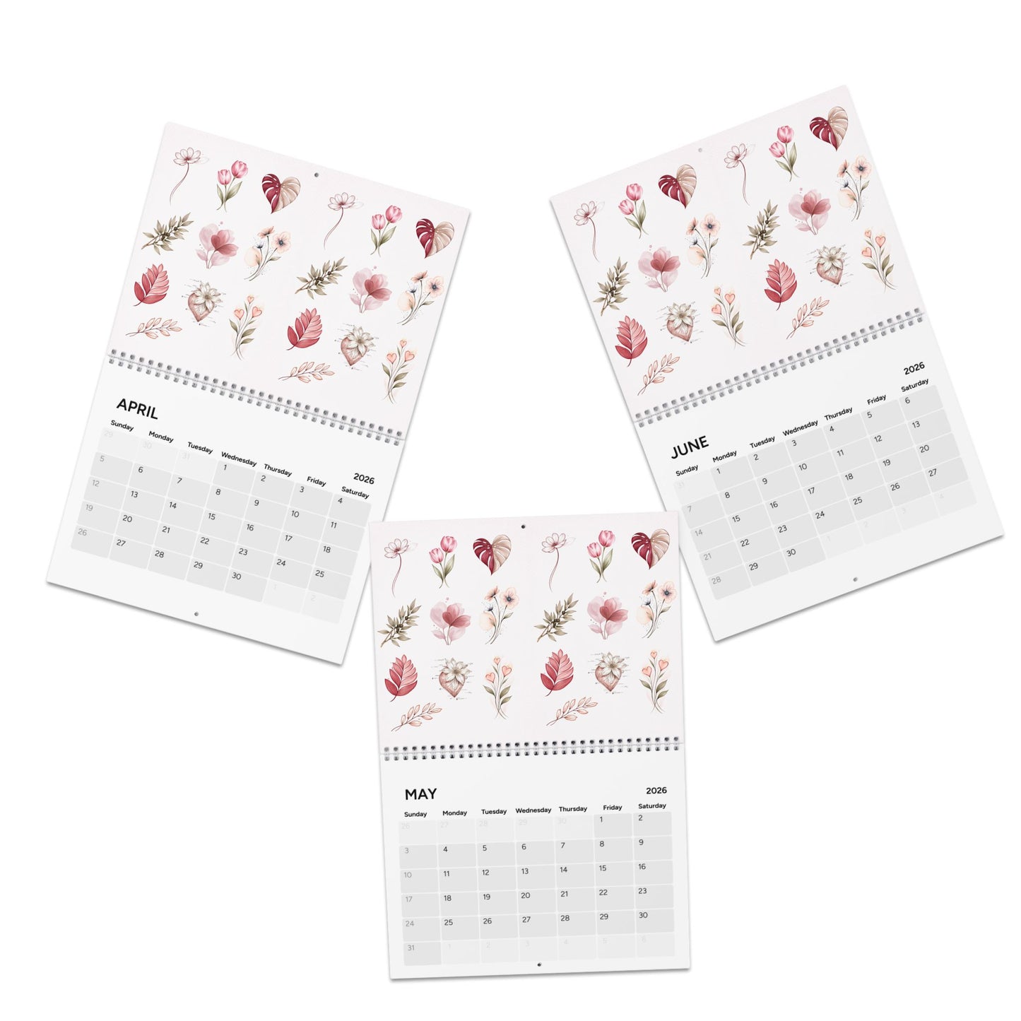 2026 Floral Wall Calendar — Minimal Pink Botanical Monthly Planner