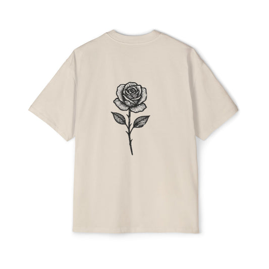 Oversized Tee with Line Art Flower Design
