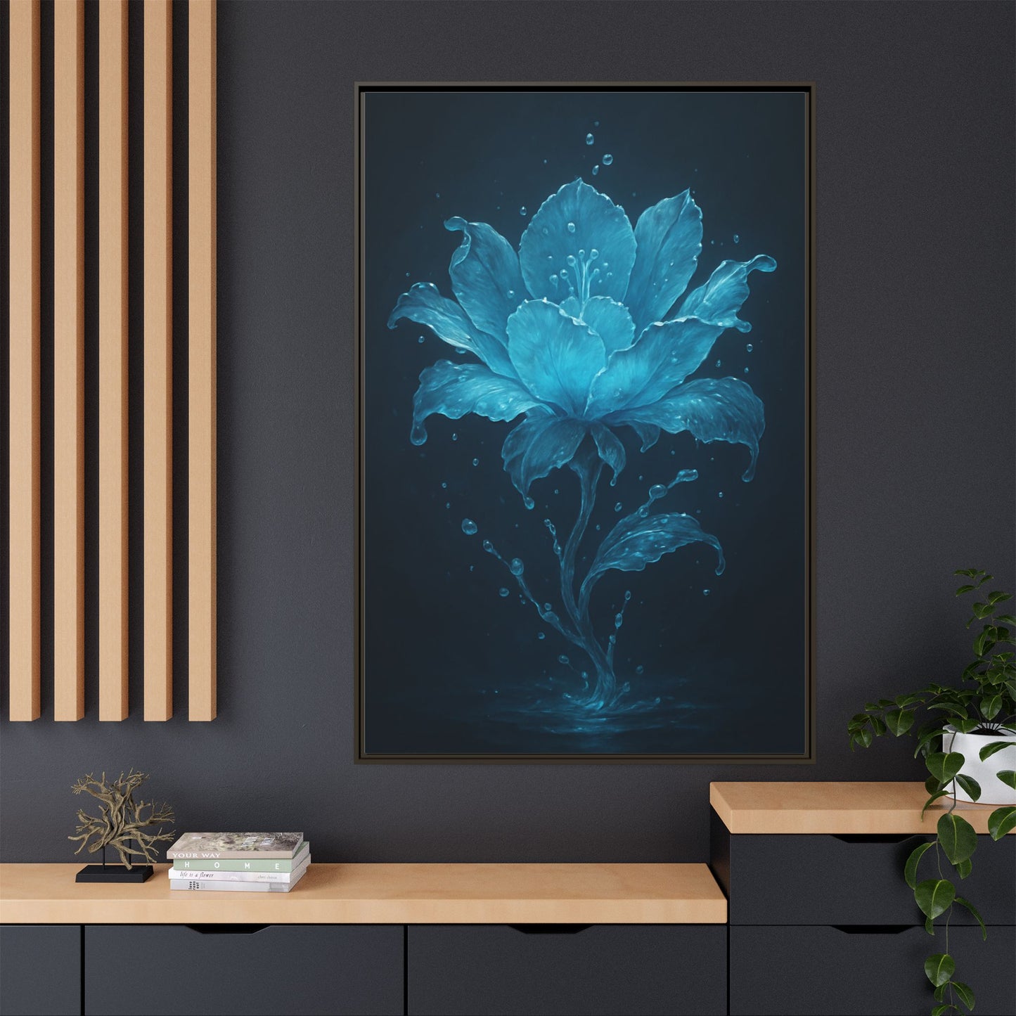 Canvas Wall Art Blue Flower Fancy Matte Framed