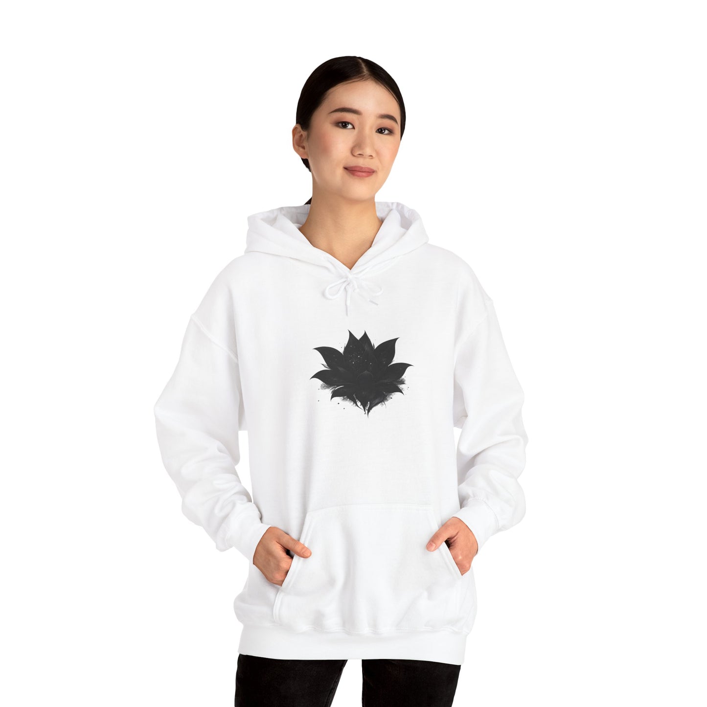 Black Maple Leaf Minimal Hoodie — Nature-Inspired Casual Sweatshirt