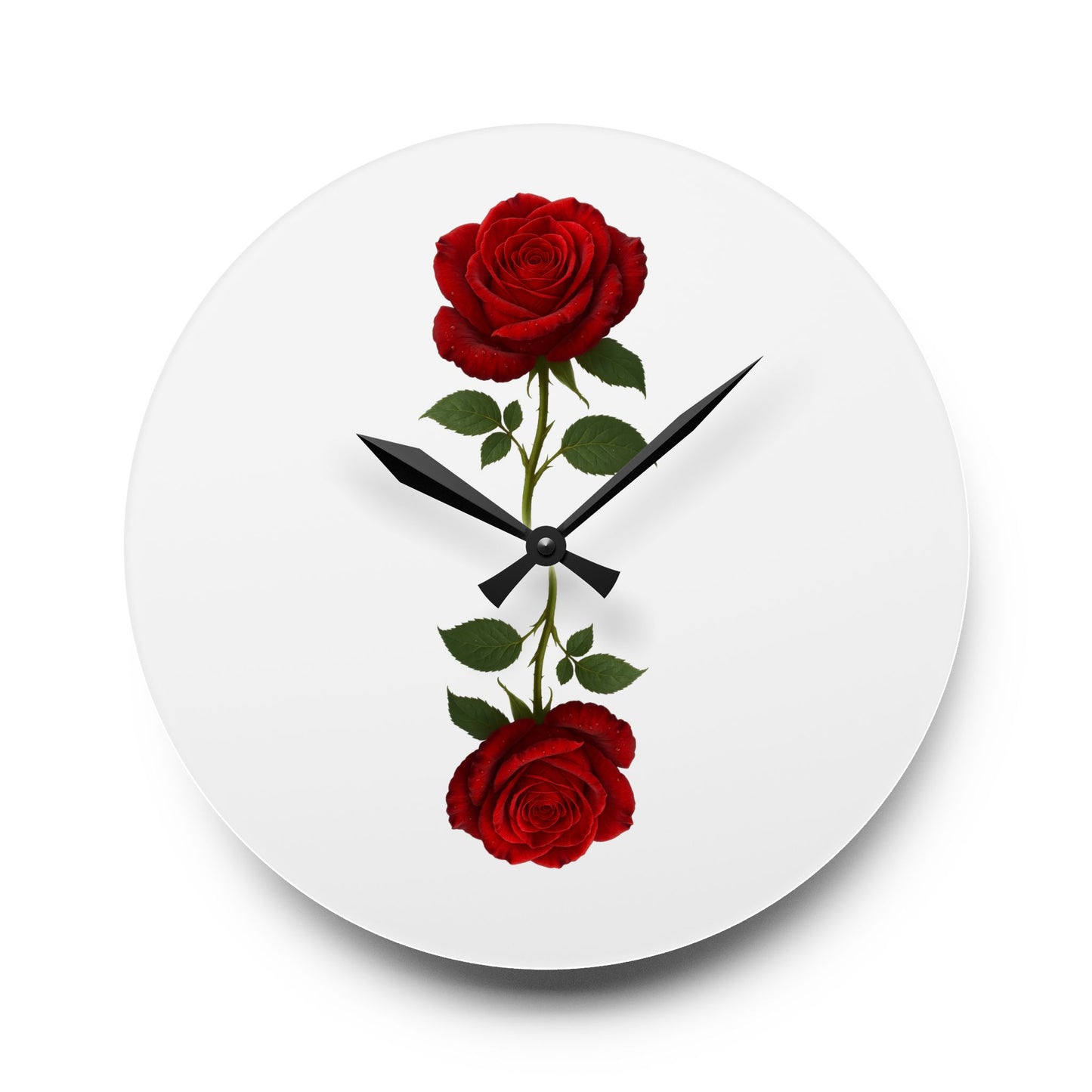 Red Rose Acrylic Wall Clock — Minimal Floral Home Decor Clock