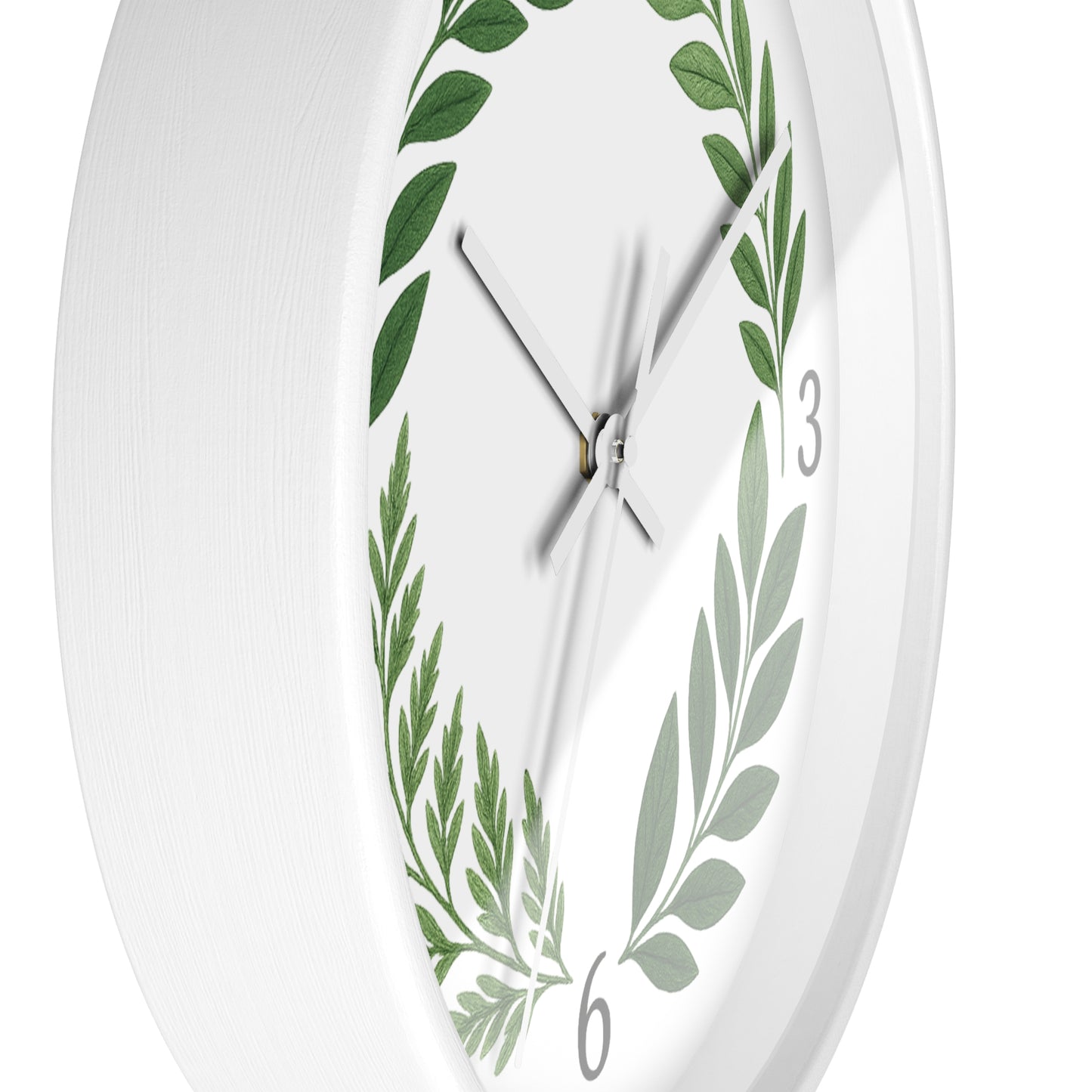 Botanical Laurel Wall Clock — Minimal Green Leaf Wreath Timepiece