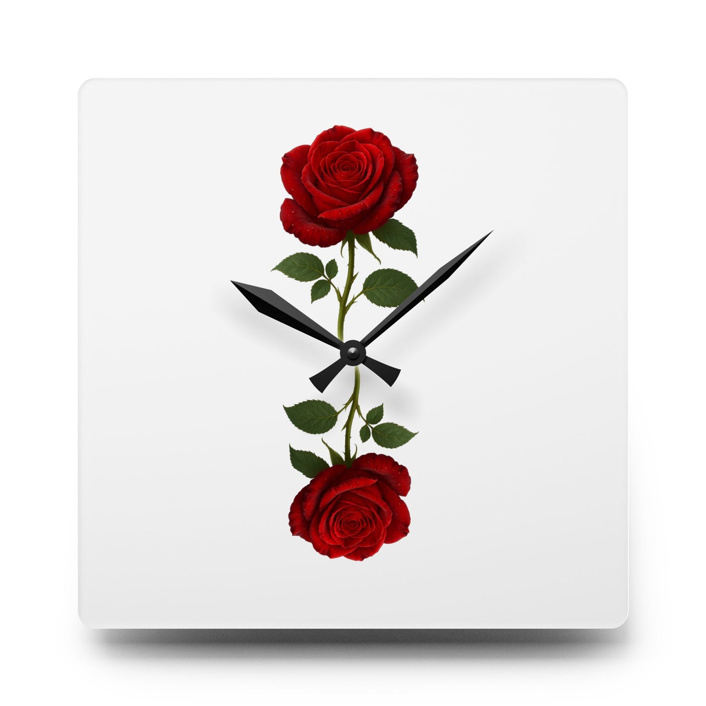 Red Rose Acrylic Wall Clock — Minimal Floral Home Decor Clock
