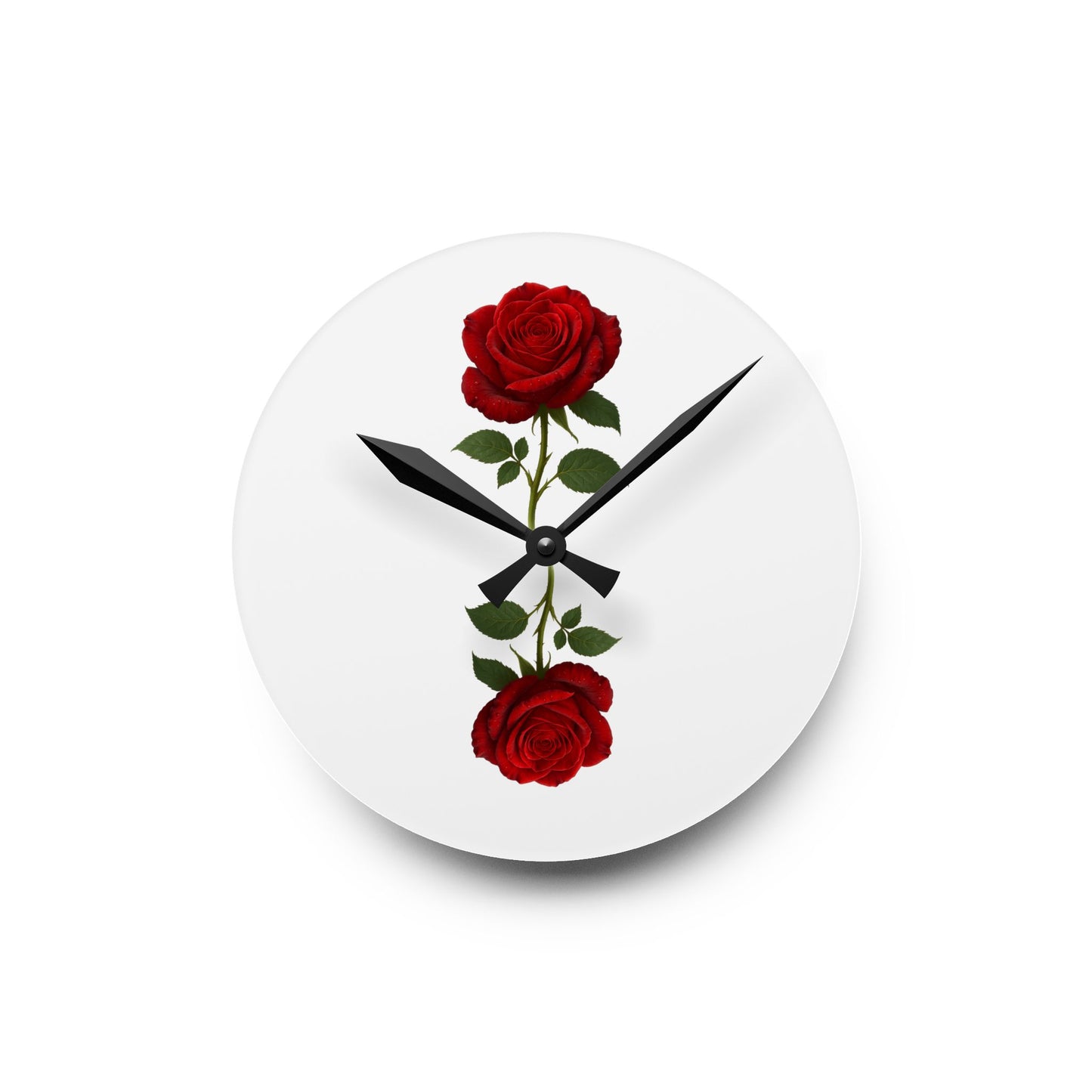 Red Rose Acrylic Wall Clock — Minimal Floral Home Decor Clock