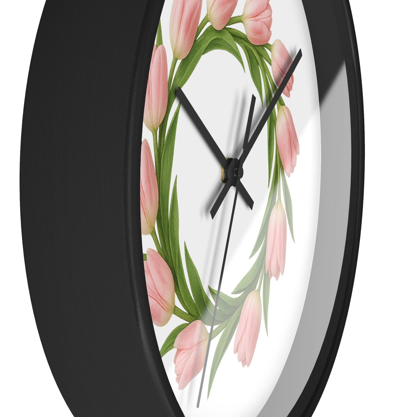 Pink Tulip Wreath Wall Clock — Floral Spring Decorative Clock for Home & Kitchen